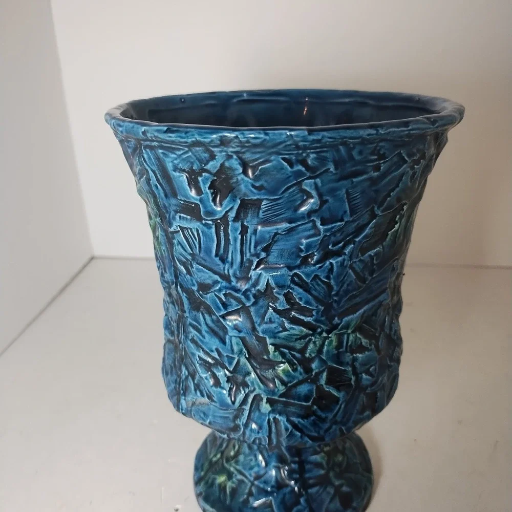 Inarco Blue Vase Textured Goblet Shape Planter Vintage 8x5.5 Japan E-2461